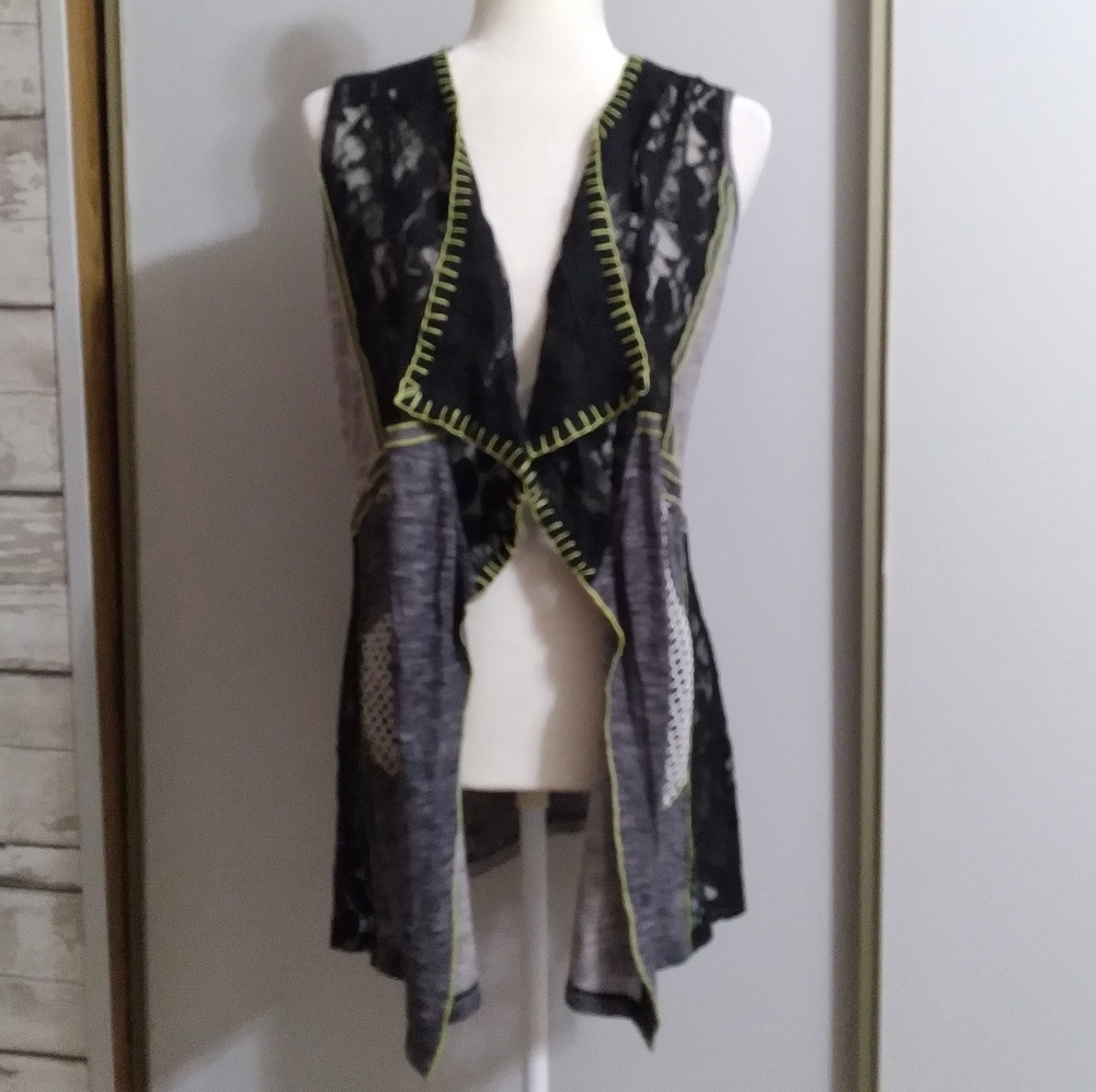 Adam Jacobs Small Open Knit Lace Patchwork Casual Vest